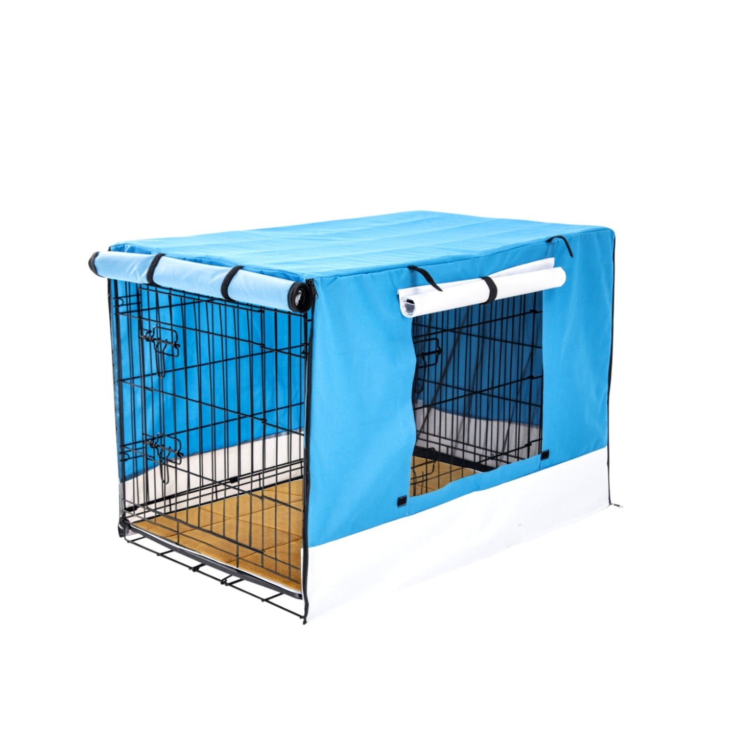 Paw Mate Wire Dog Cage Crate 24in with Tray + Cushion Mat + Blue Cover Combo - DogsDomain.com.au
