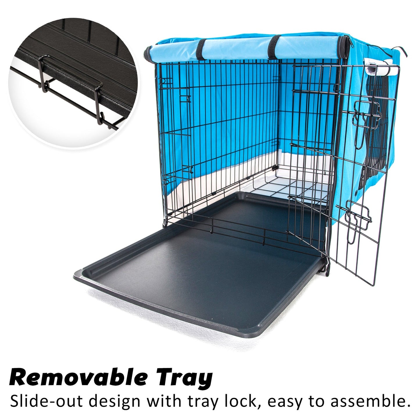 Paw Mate Wire Dog Cage Crate 24in with Tray + Cushion Mat + Blue Cover Combo - DogsDomain.com.au