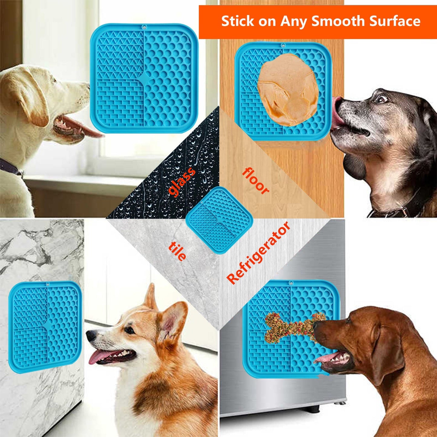 Pawfriends 3in1 Silicone Pet Lick Mat Cat Puppy Dog Slow Feeder Grooming Helper Mat Blue - DogsDomain.com.au