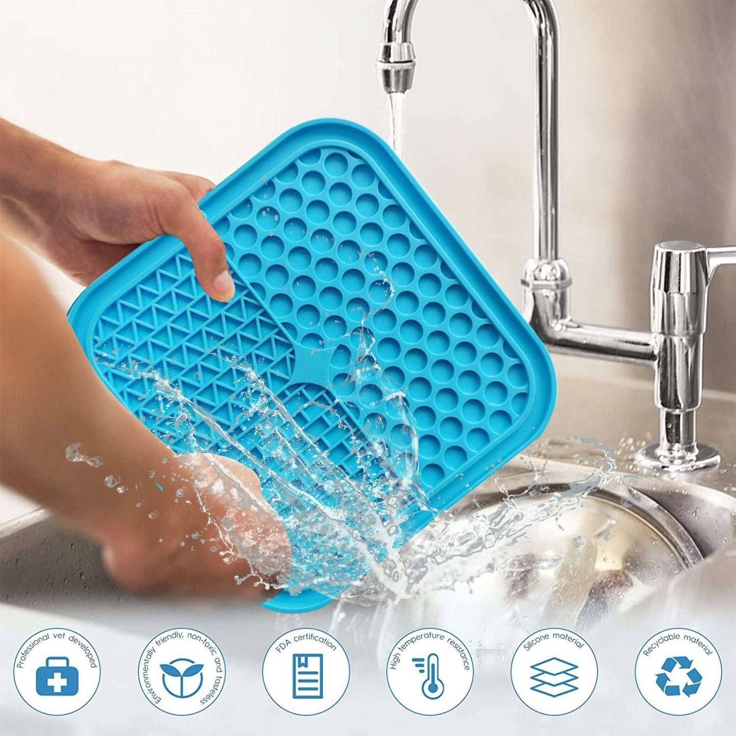 Pawfriends 3in1 Silicone Pet Lick Mat Cat Puppy Dog Slow Feeder Grooming Helper Mat Blue - DogsDomain.com.au