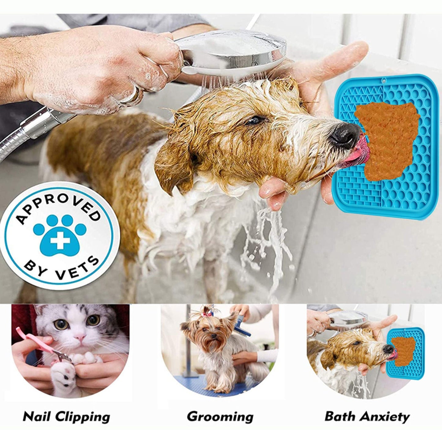 Pawfriends 3in1 Silicone Pet Lick Mat Cat Puppy Dog Slow Feeder Grooming Helper Mat Blue - DogsDomain.com.au