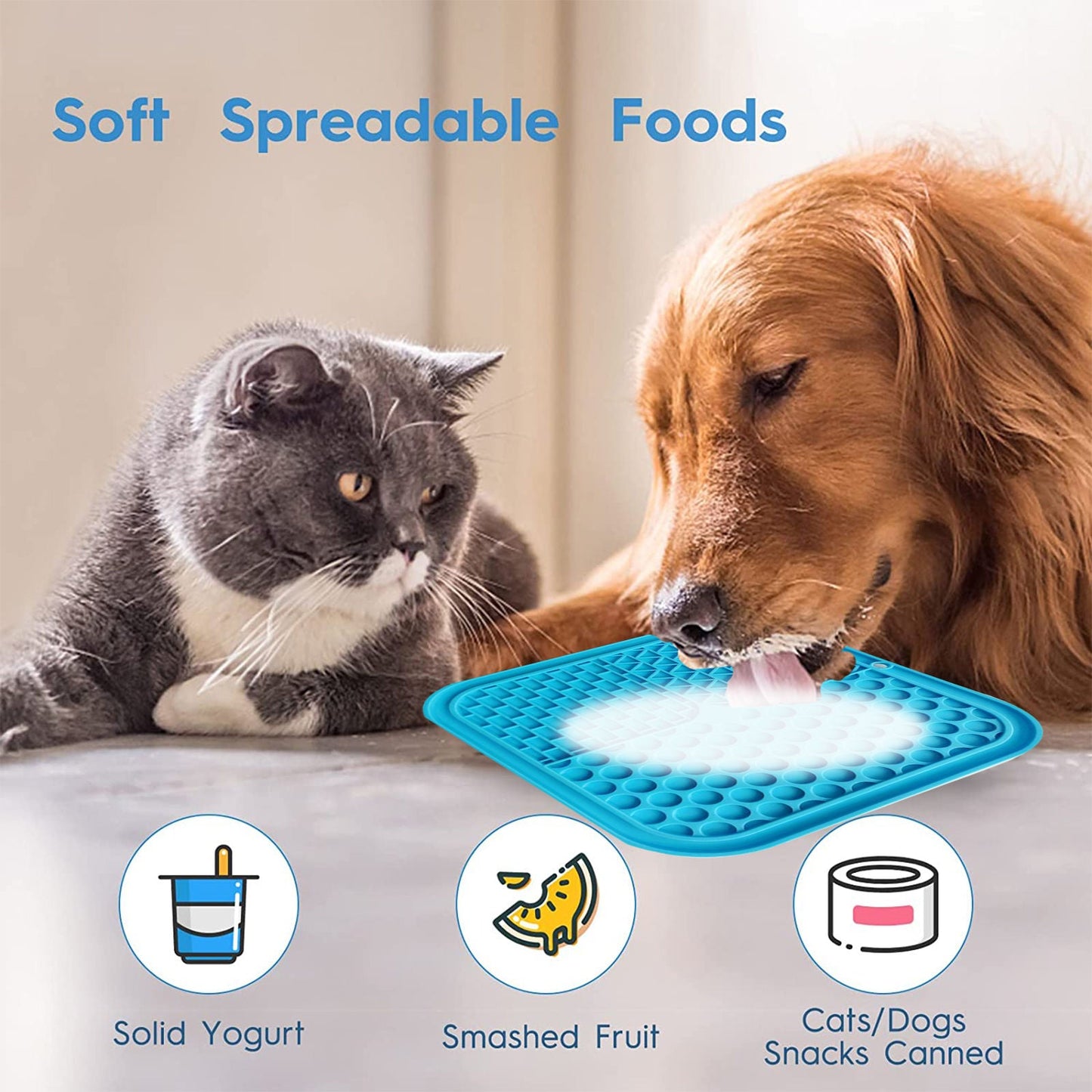 Pawfriends 3in1 Silicone Pet Lick Mat Cat Puppy Dog Slow Feeder Grooming Helper Mat Blue - DogsDomain.com.au