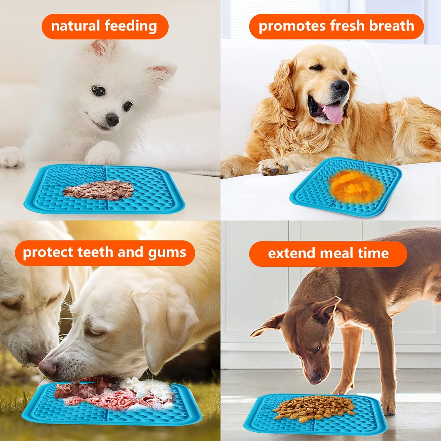 Pawfriends 3in1 Silicone Pet Lick Mat Cat Puppy Dog Slow Feeder Grooming Helper Mat Blue - DogsDomain.com.au