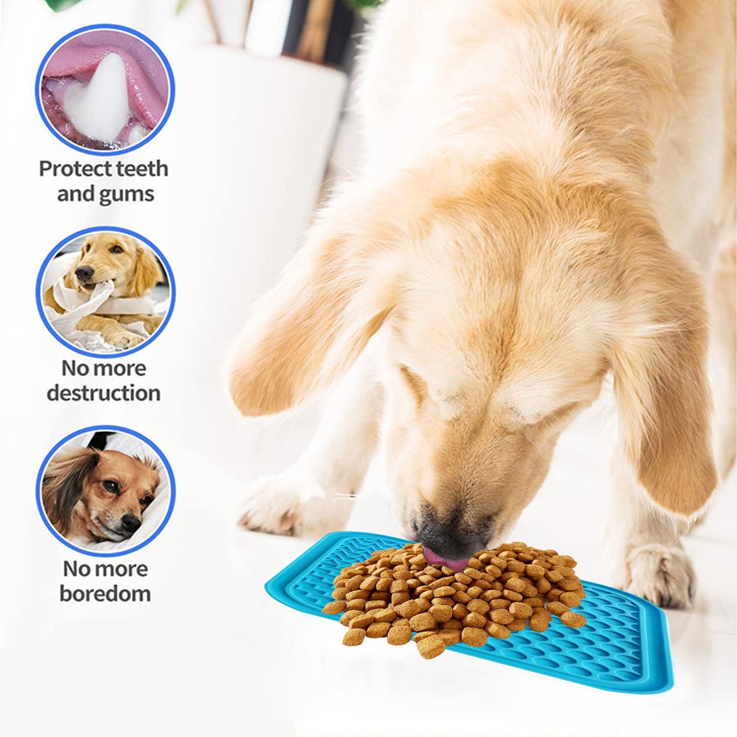 Pawfriends 3in1 Silicone Pet Lick Mat Cat Puppy Dog Slow Feeder Grooming Helper Mat Blue - DogsDomain.com.au