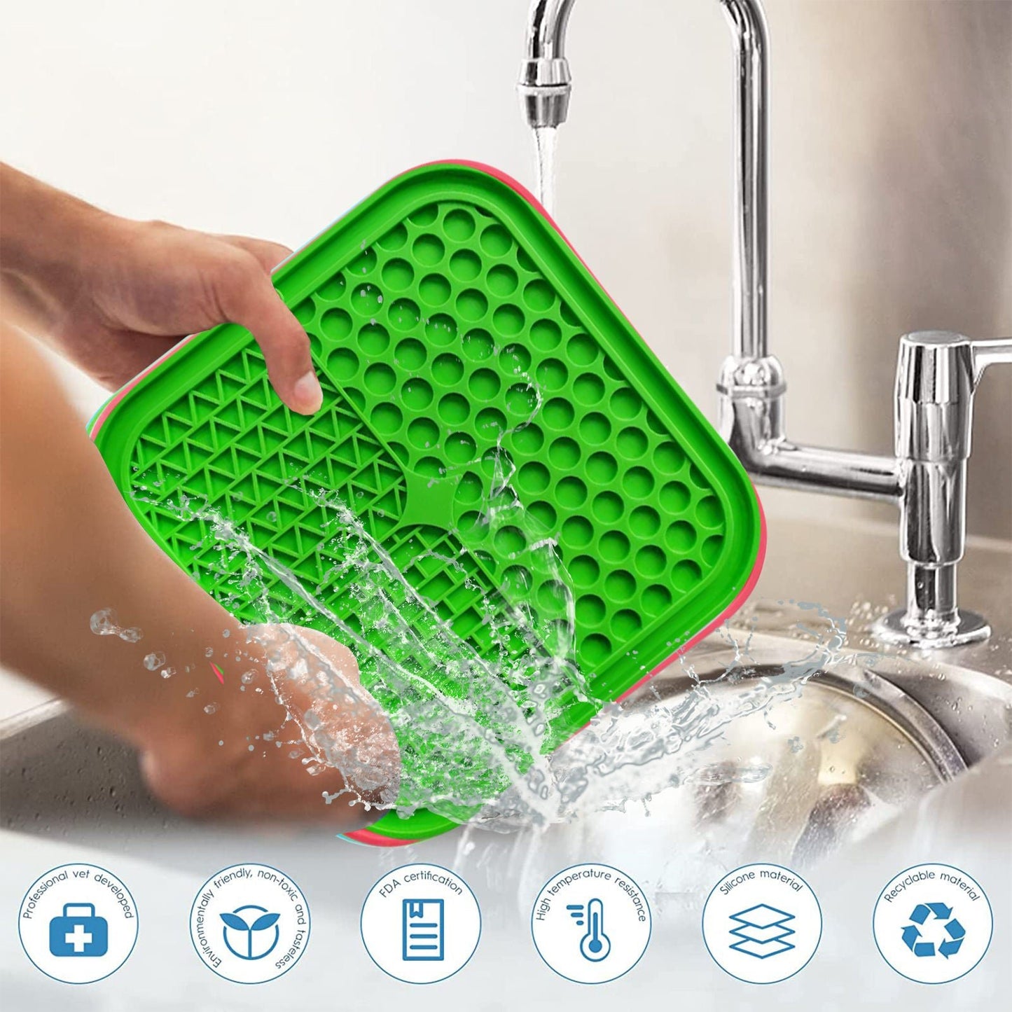 Pawfriends 3in1 Silicone Pet Lick Mat Cat Puppy Dog Slow Feeder Grooming Helper Mat Green - DogsDomain.com.au