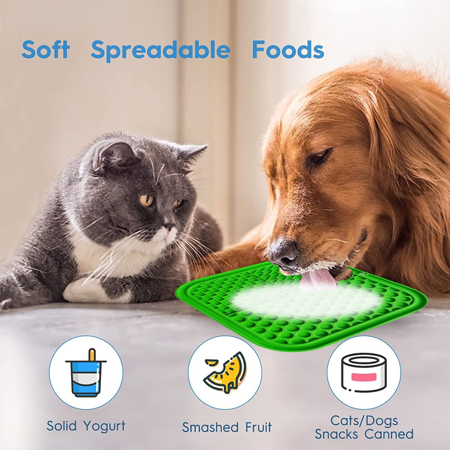 Pawfriends 3in1 Silicone Pet Lick Mat Cat Puppy Dog Slow Feeder Grooming Helper Mat Green - DogsDomain.com.au