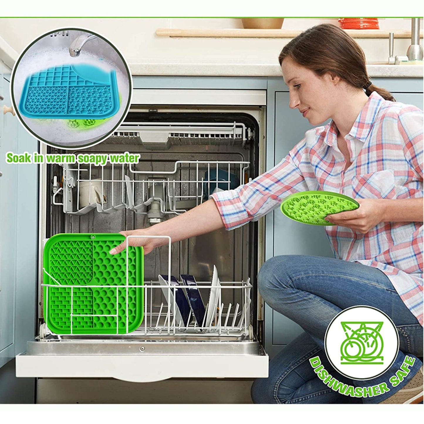 Pawfriends 3in1 Silicone Pet Lick Mat Cat Puppy Dog Slow Feeder Grooming Helper Mat Green - DogsDomain.com.au