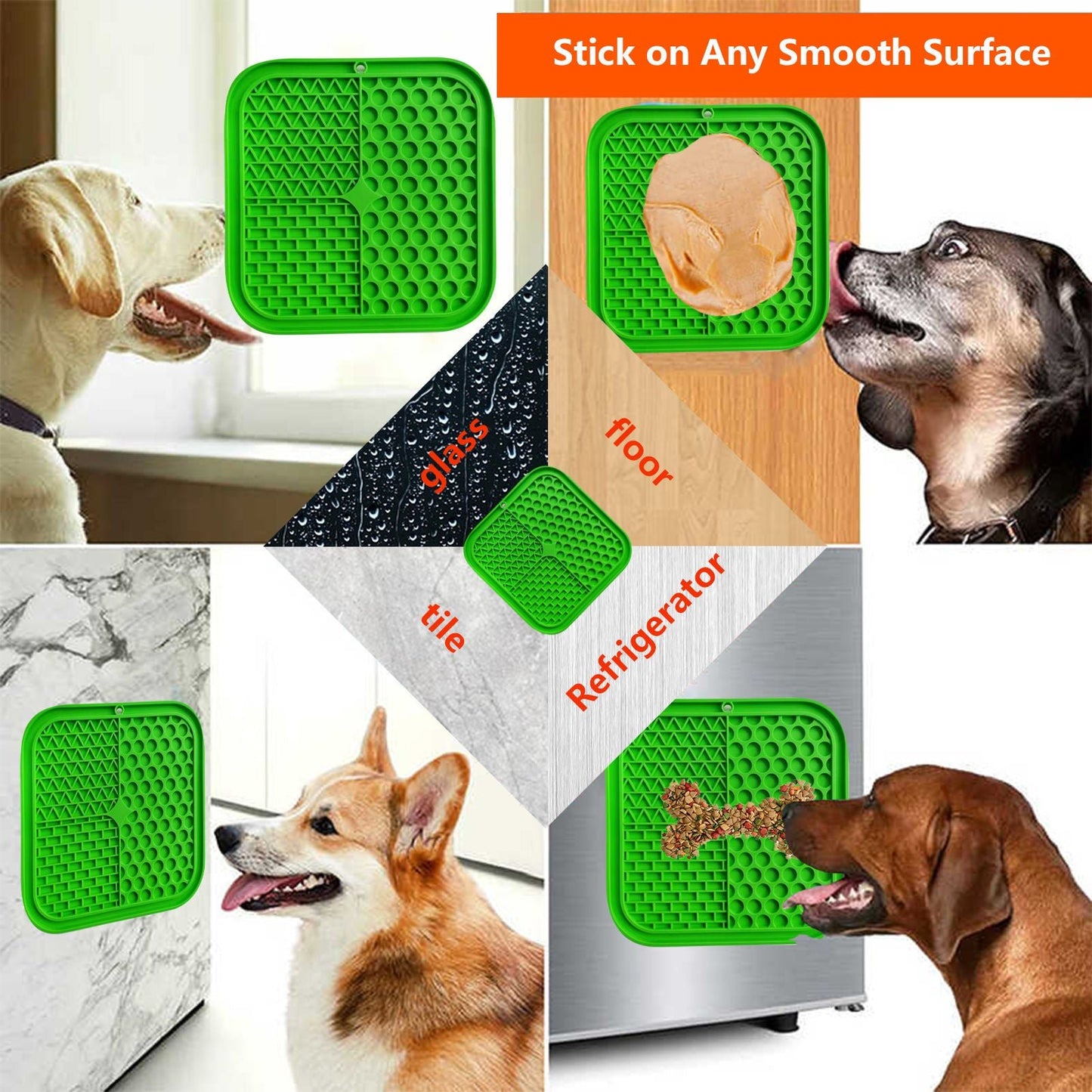 Pawfriends 3in1 Silicone Pet Lick Mat Cat Puppy Dog Slow Feeder Grooming Helper Mat Green - DogsDomain.com.au