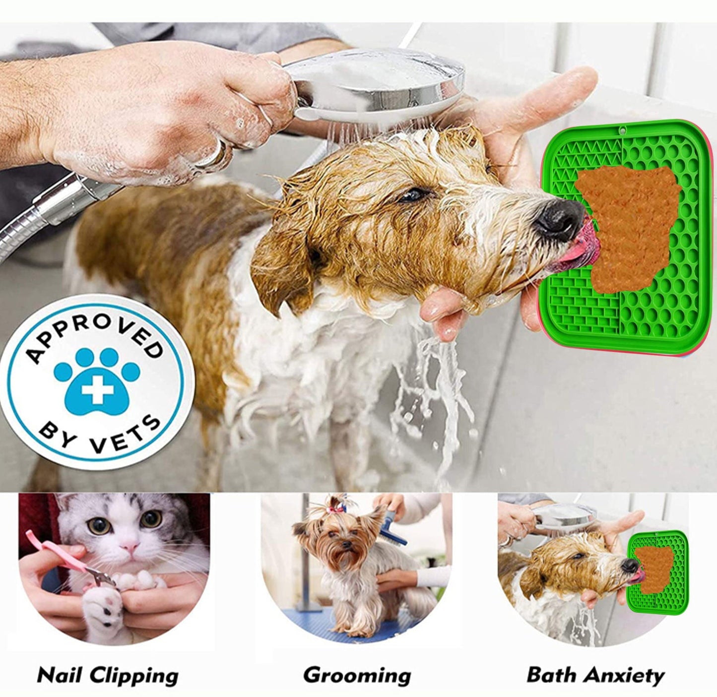 Pawfriends 3in1 Silicone Pet Lick Mat Cat Puppy Dog Slow Feeder Grooming Helper Mat Green - DogsDomain.com.au