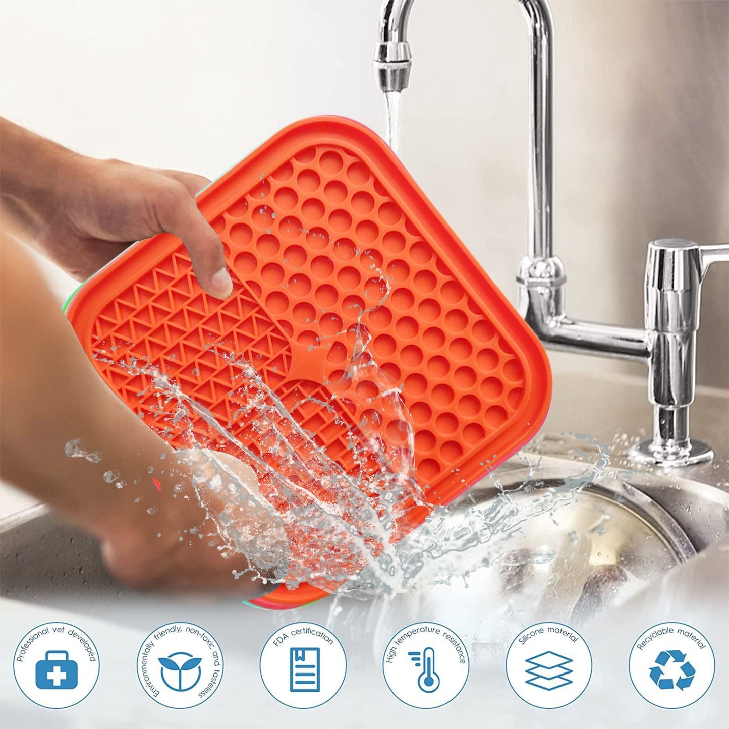 Pawfriends 3in1 Silicone Pet Lick Mat Cat Puppy Dog Slow Feeder Grooming Helper Mat Orange - DogsDomain.com.au