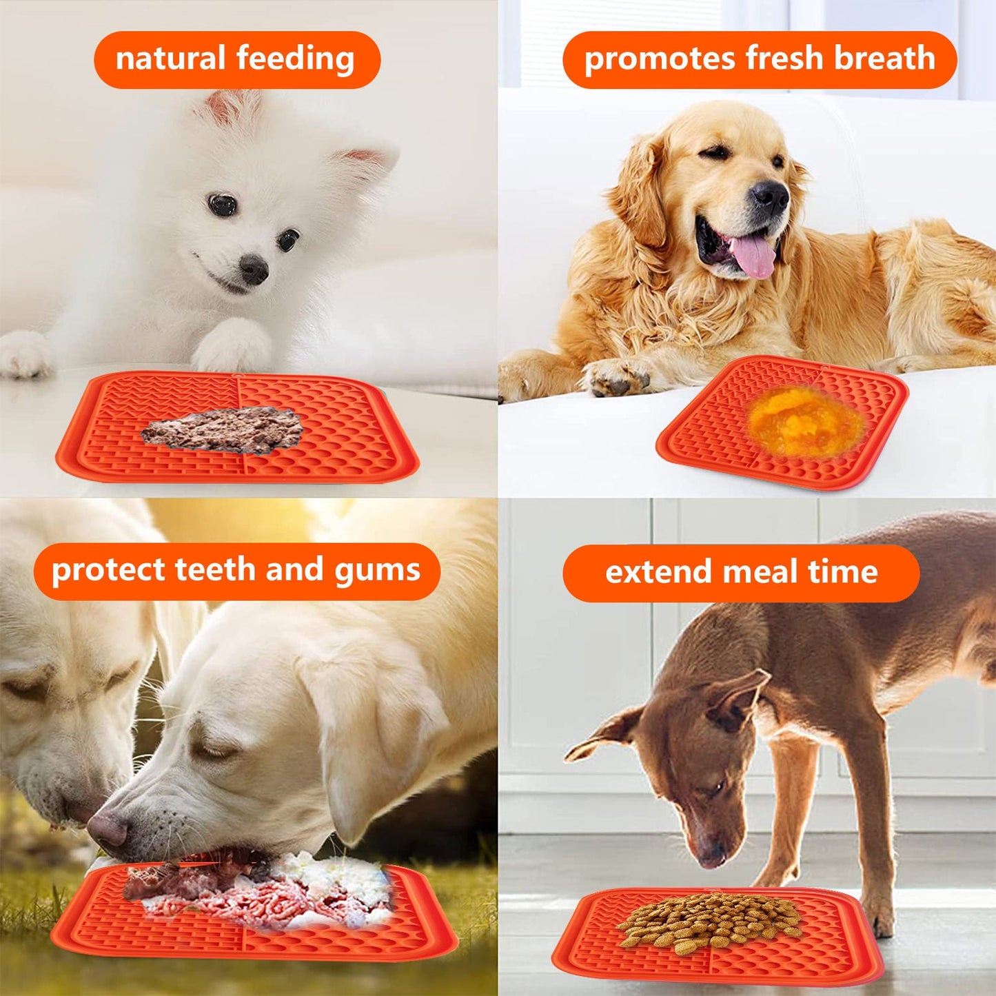 Pawfriends 3in1 Silicone Pet Lick Mat Cat Puppy Dog Slow Feeder Grooming Helper Mat Orange - DogsDomain.com.au