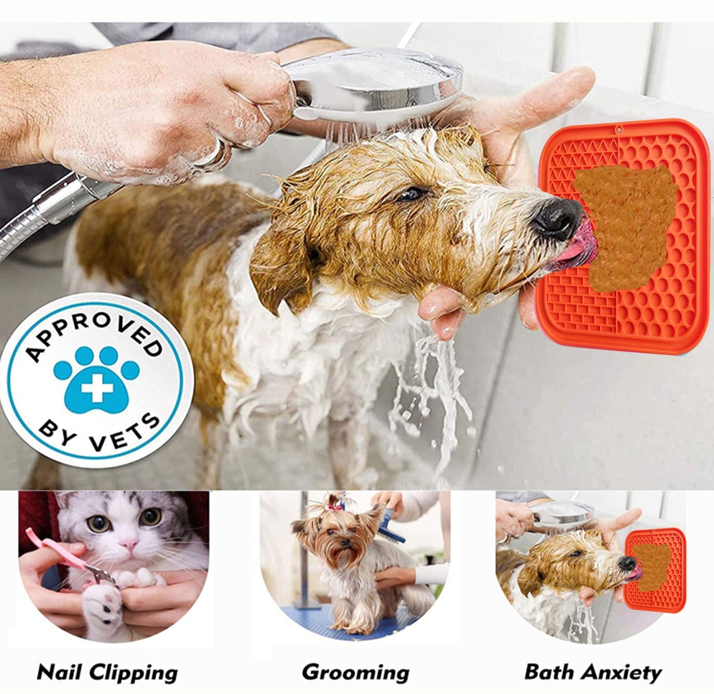 Pawfriends 3in1 Silicone Pet Lick Mat Cat Puppy Dog Slow Feeder Grooming Helper Mat Orange - DogsDomain.com.au