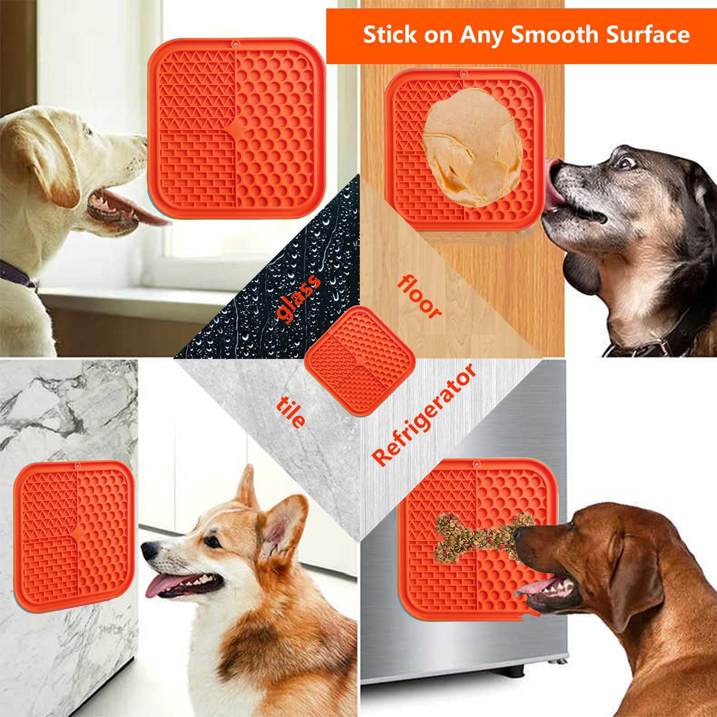 Pawfriends 3in1 Silicone Pet Lick Mat Cat Puppy Dog Slow Feeder Grooming Helper Mat Orange - DogsDomain.com.au