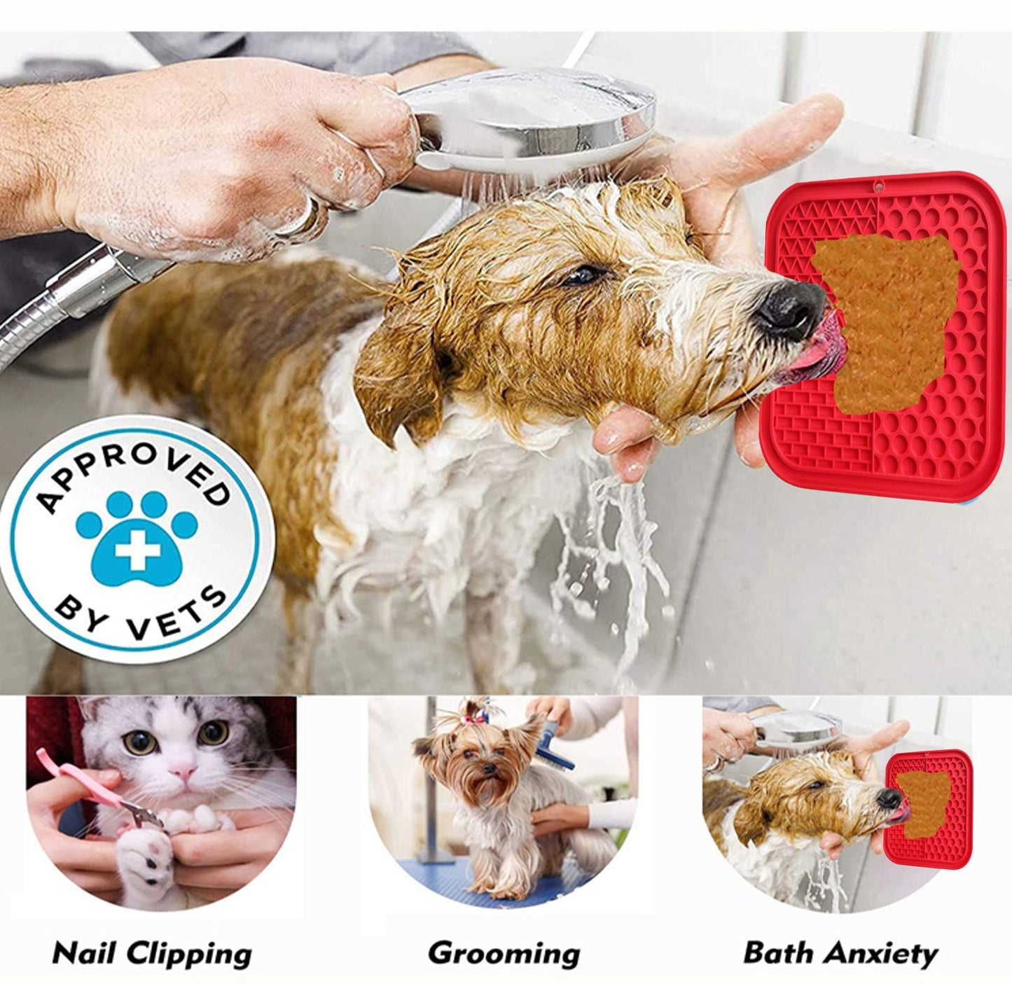 Pawfriends 3in1 Silicone Pet Lick Mat Cat Puppy Dog Slow Feeder Grooming Helper Mat Red - DogsDomain.com.au
