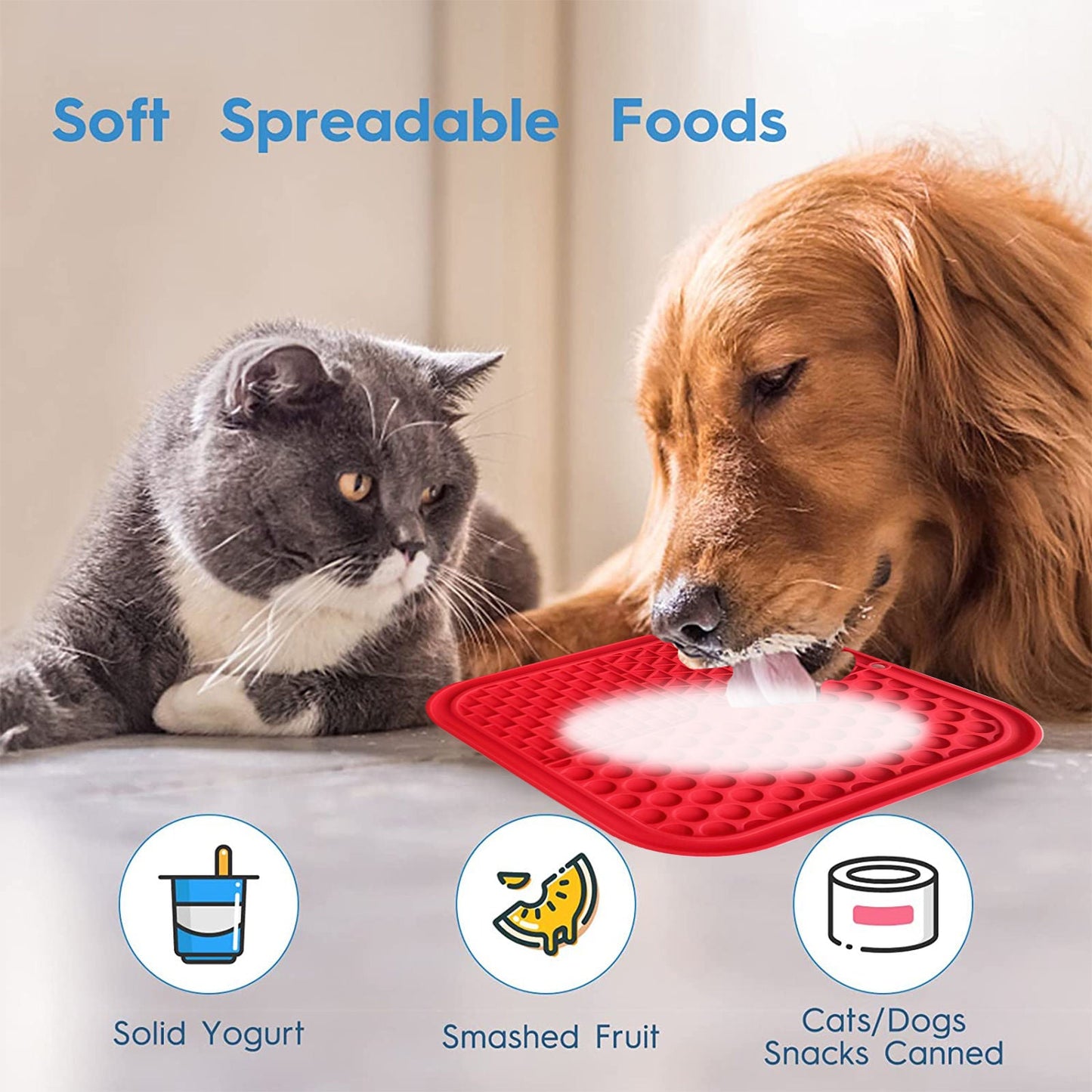 Pawfriends 3in1 Silicone Pet Lick Mat Cat Puppy Dog Slow Feeder Grooming Helper Mat Red - DogsDomain.com.au