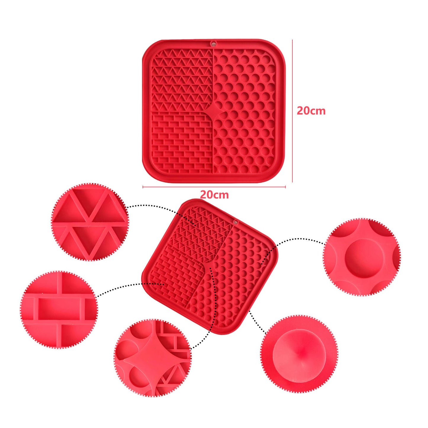 Pawfriends 3in1 Silicone Pet Lick Mat Cat Puppy Dog Slow Feeder Grooming Helper Mat Red - DogsDomain.com.au