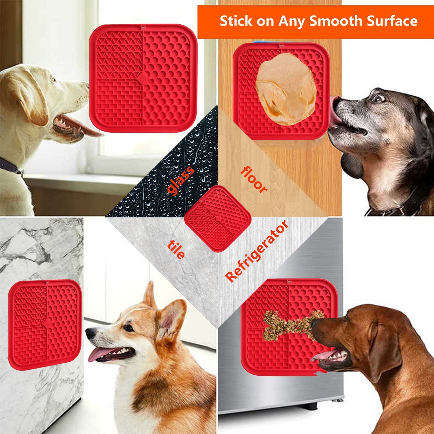 Pawfriends 3in1 Silicone Pet Lick Mat Cat Puppy Dog Slow Feeder Grooming Helper Mat Red - DogsDomain.com.au