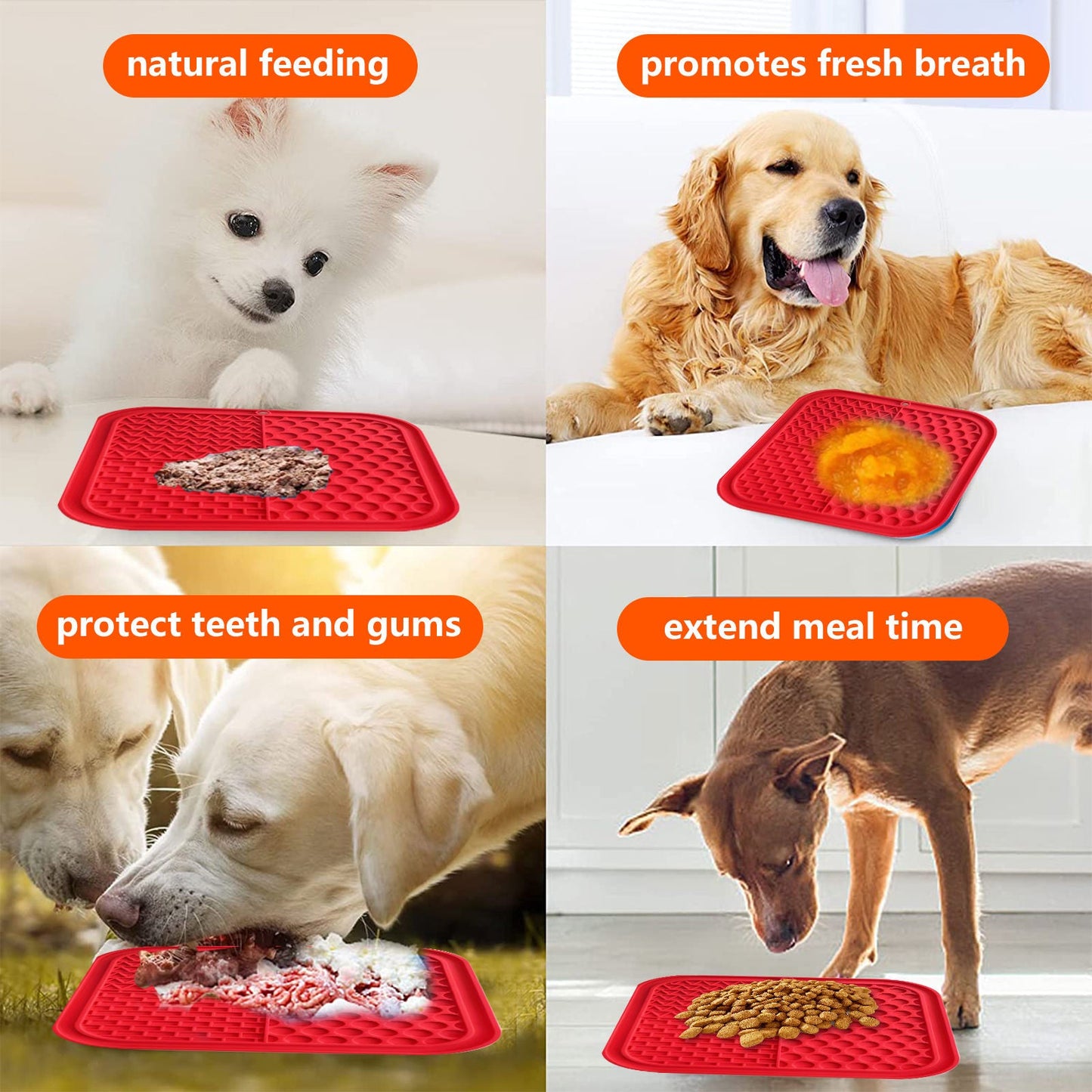 Pawfriends 3in1 Silicone Pet Lick Mat Cat Puppy Dog Slow Feeder Grooming Helper Mat Red - DogsDomain.com.au