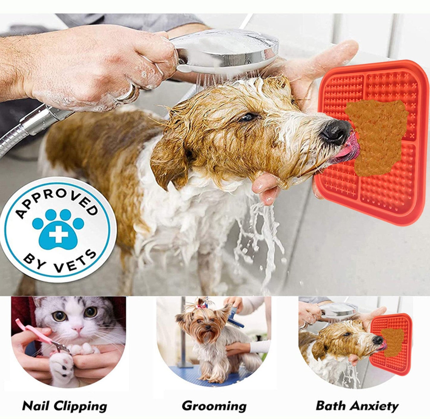 Pawfriends 4in1 Silicone Pet Lick Mat Cat Puppy Dog Slow Feeder Grooming Helper Mat Orange - DogsDomain.com.au