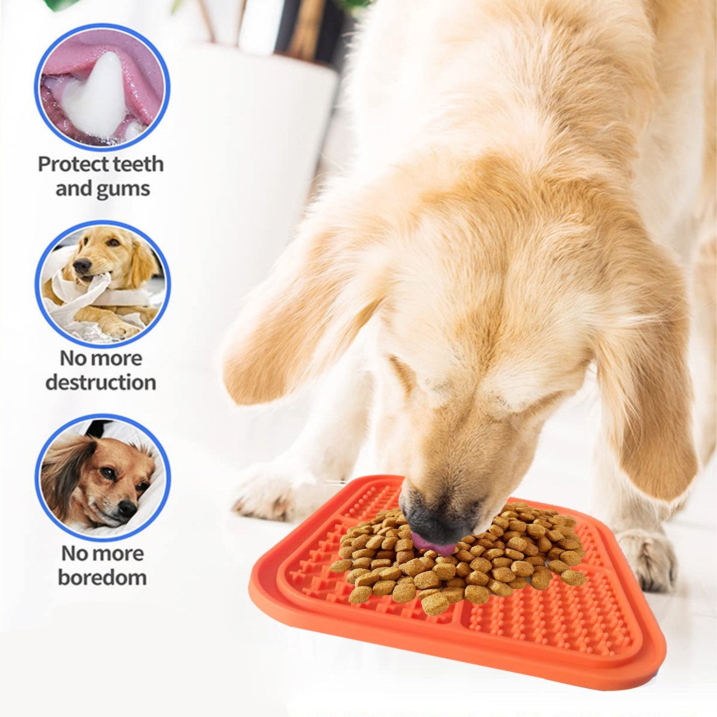 Pawfriends 4in1 Silicone Pet Lick Mat Cat Puppy Dog Slow Feeder Grooming Helper Mat Orange - DogsDomain.com.au