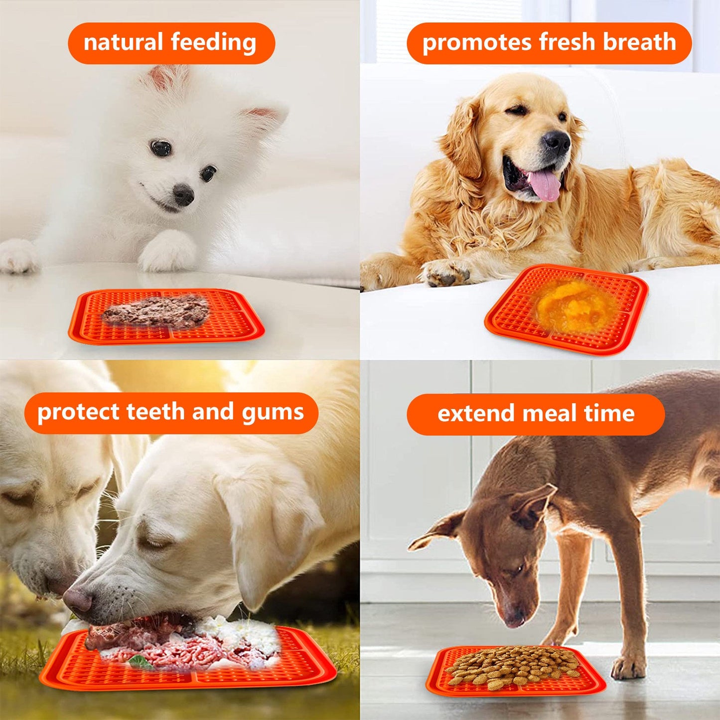 Pawfriends 4in1 Silicone Pet Lick Mat Cat Puppy Dog Slow Feeder Grooming Helper Mat Orange - DogsDomain.com.au