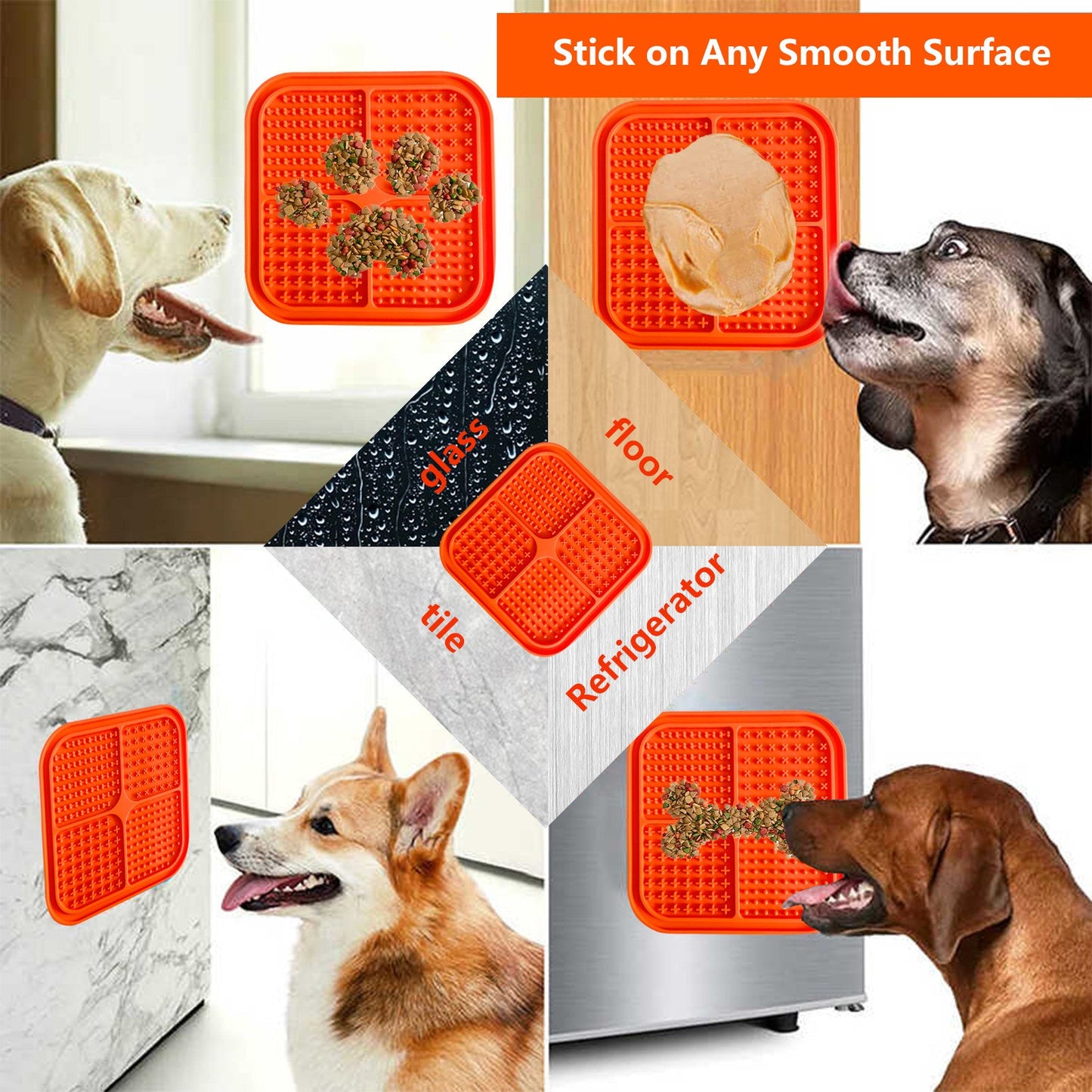 Pawfriends 4in1 Silicone Pet Lick Mat Cat Puppy Dog Slow Feeder Grooming Helper Mat Orange - DogsDomain.com.au
