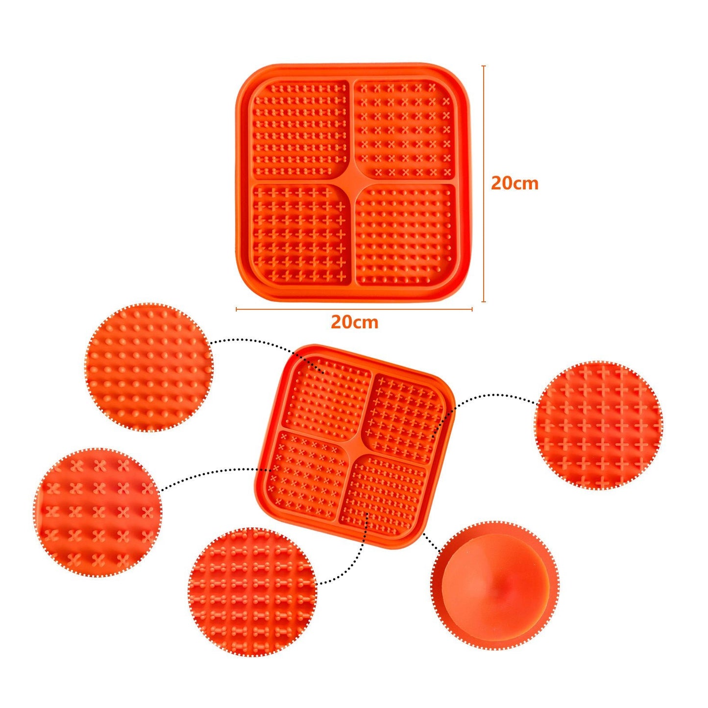 Pawfriends 4in1 Silicone Pet Lick Mat Cat Puppy Dog Slow Feeder Grooming Helper Mat Orange - DogsDomain.com.au