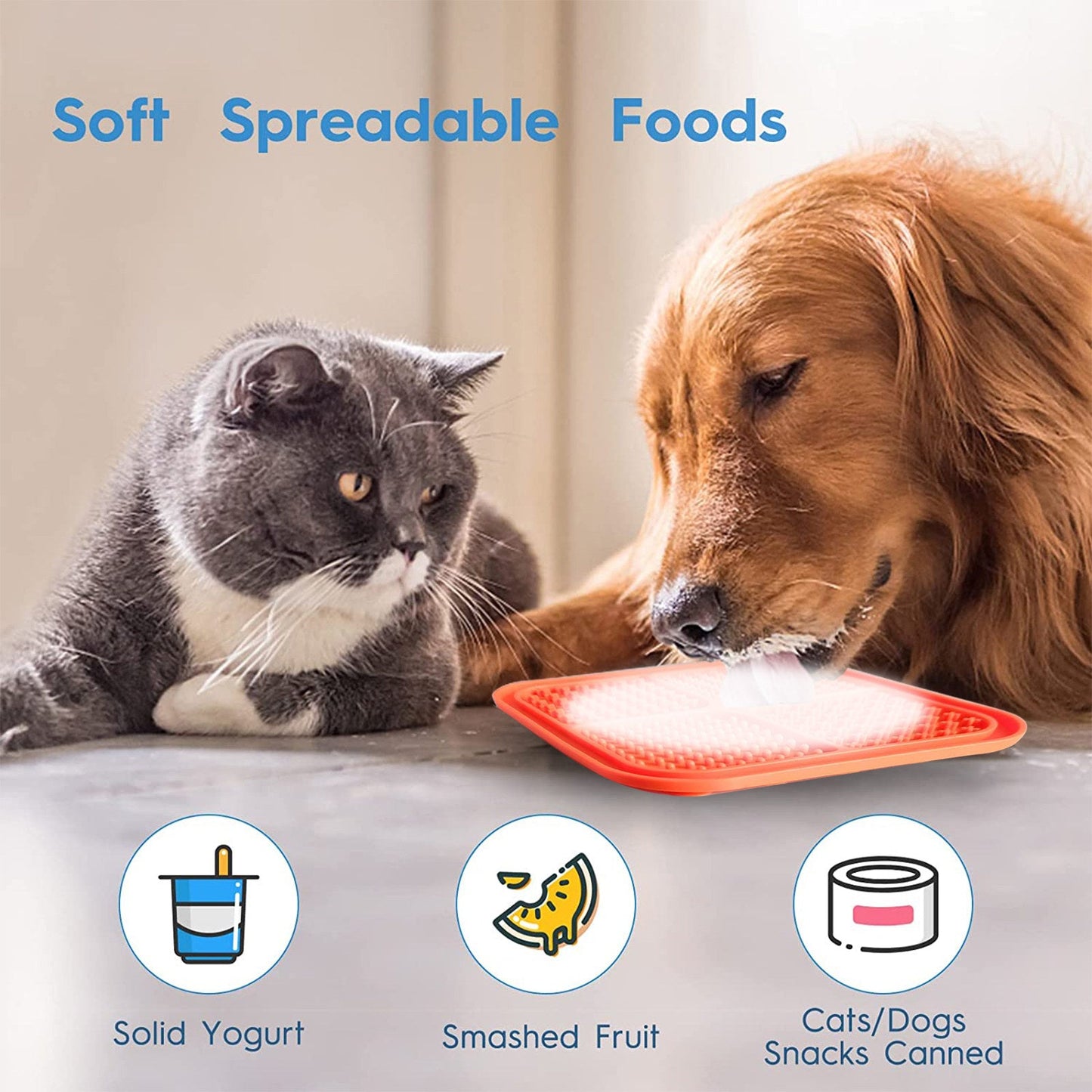 Pawfriends 4in1 Silicone Pet Lick Mat Cat Puppy Dog Slow Feeder Grooming Helper Mat Orange - DogsDomain.com.au