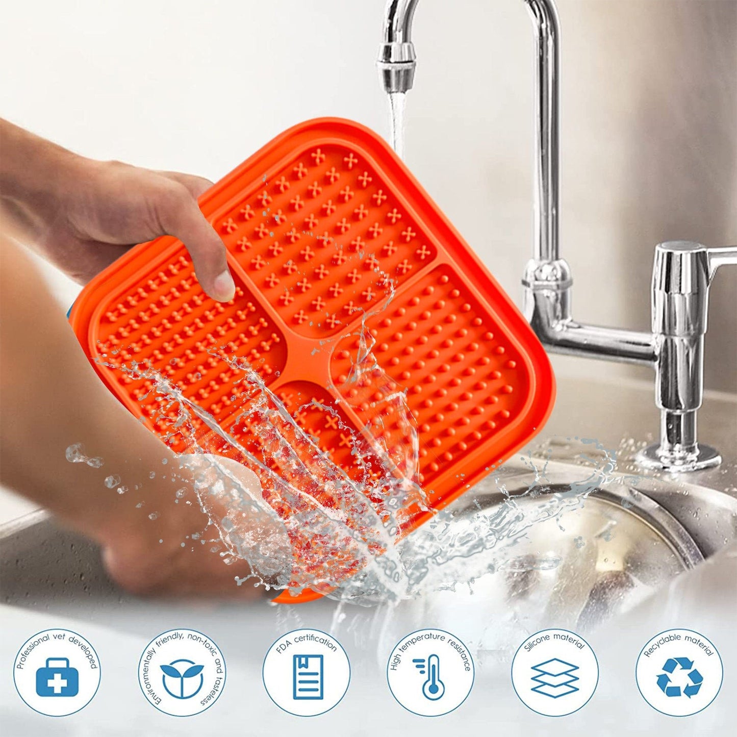 Pawfriends 4in1 Silicone Pet Lick Mat Cat Puppy Dog Slow Feeder Grooming Helper Mat Orange - DogsDomain.com.au