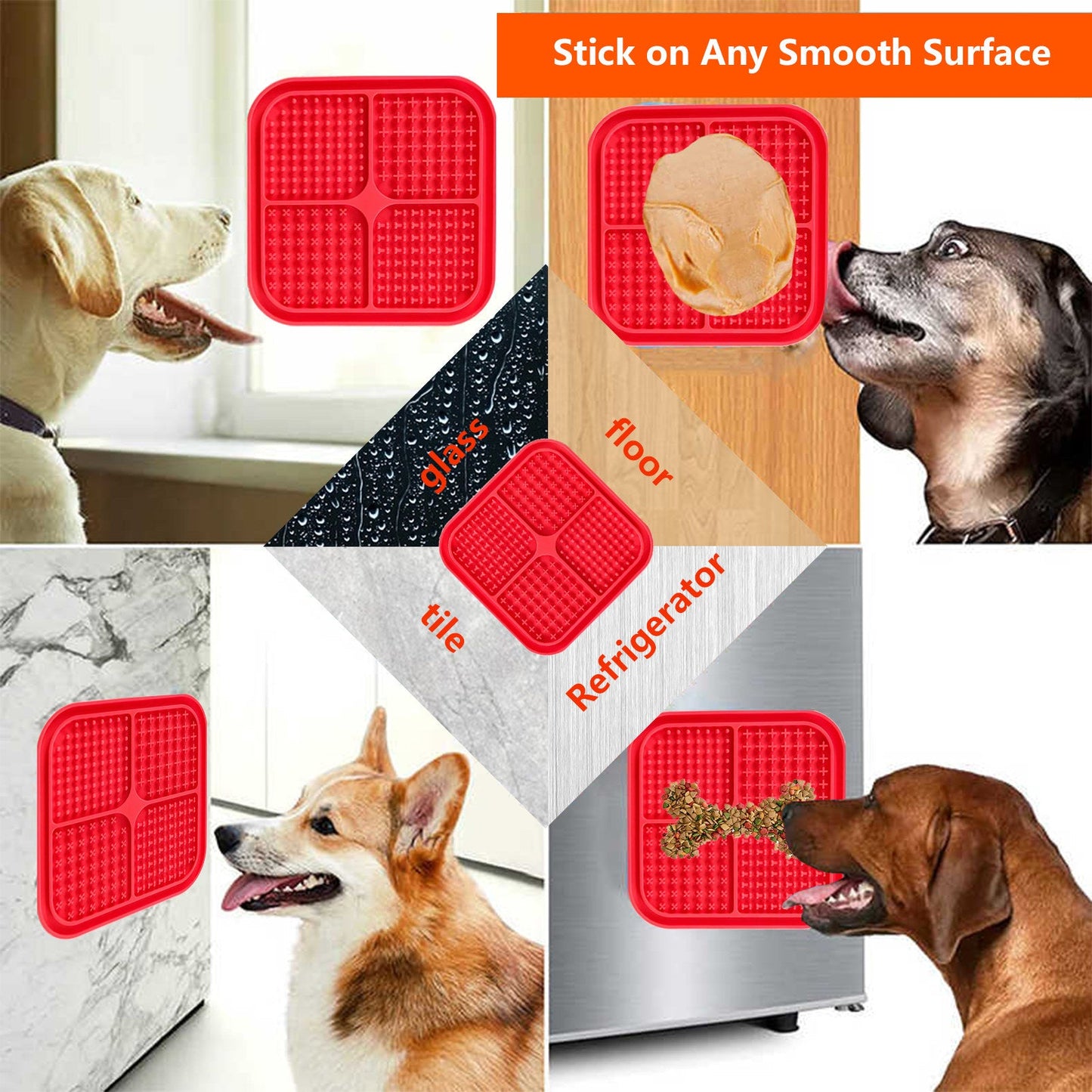 Pawfriends 4in1 Silicone Pet Lick Mat Cat Puppy Dog Slow Feeder Grooming Helper Mat Red - DogsDomain.com.au