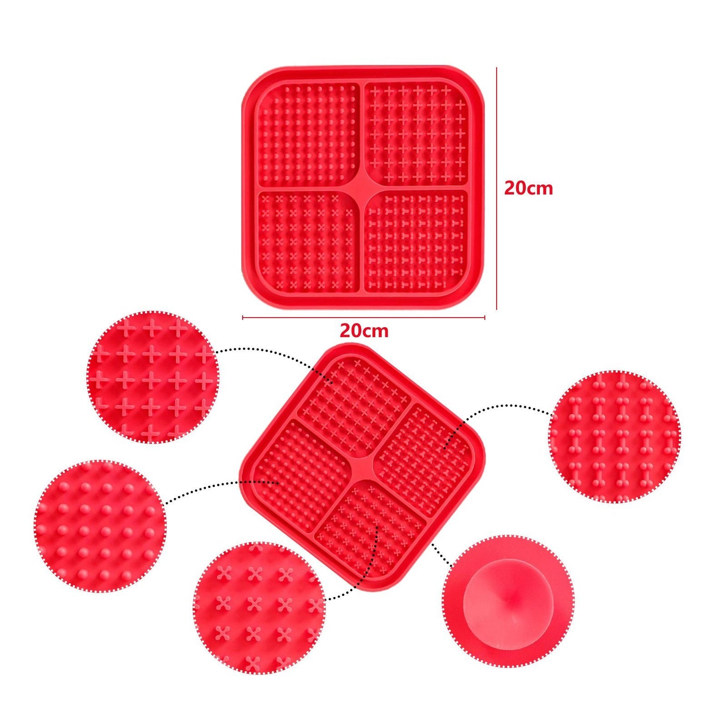 Pawfriends 4in1 Silicone Pet Lick Mat Cat Puppy Dog Slow Feeder Grooming Helper Mat Red - DogsDomain.com.au