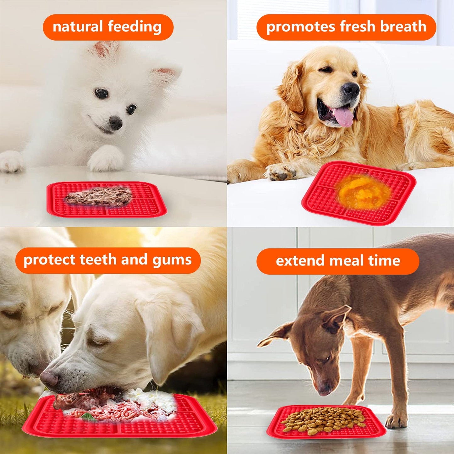 Pawfriends 4in1 Silicone Pet Lick Mat Cat Puppy Dog Slow Feeder Grooming Helper Mat Red - DogsDomain.com.au