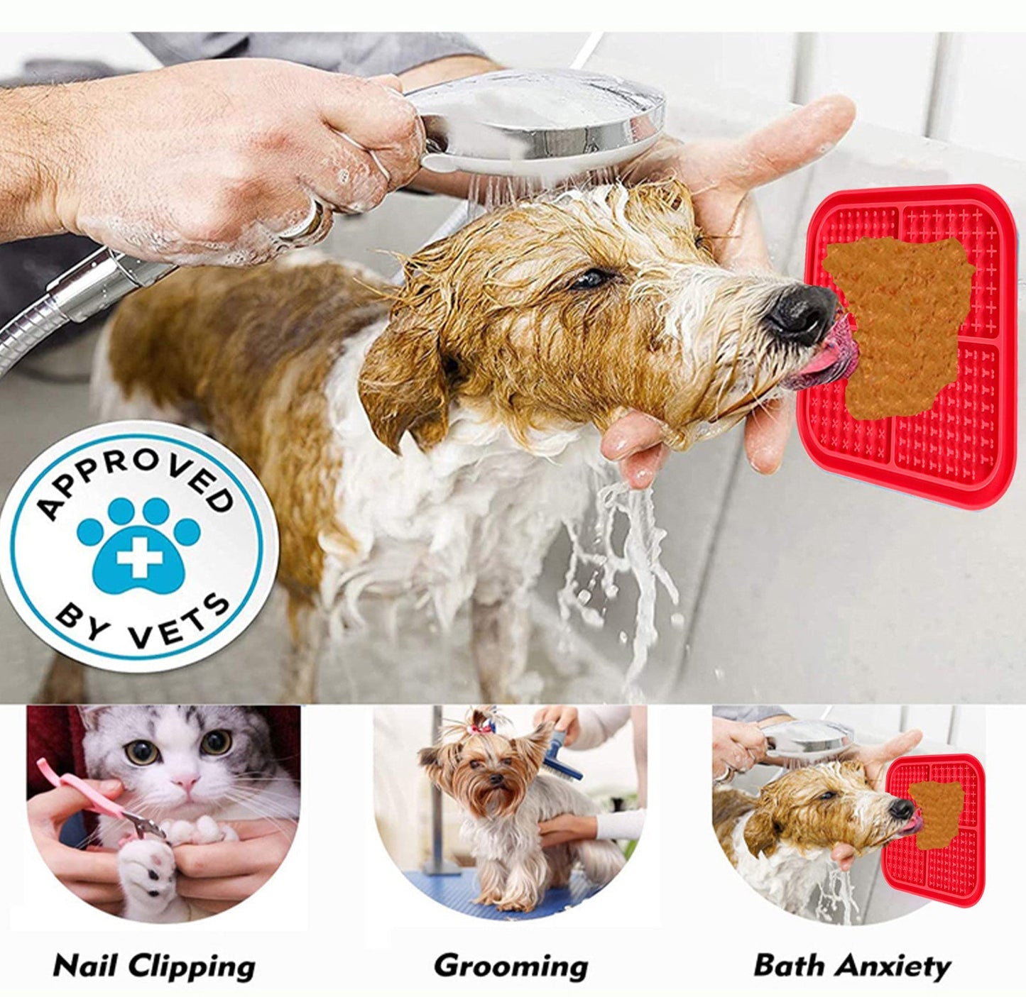 Pawfriends 4in1 Silicone Pet Lick Mat Cat Puppy Dog Slow Feeder Grooming Helper Mat Red - DogsDomain.com.au
