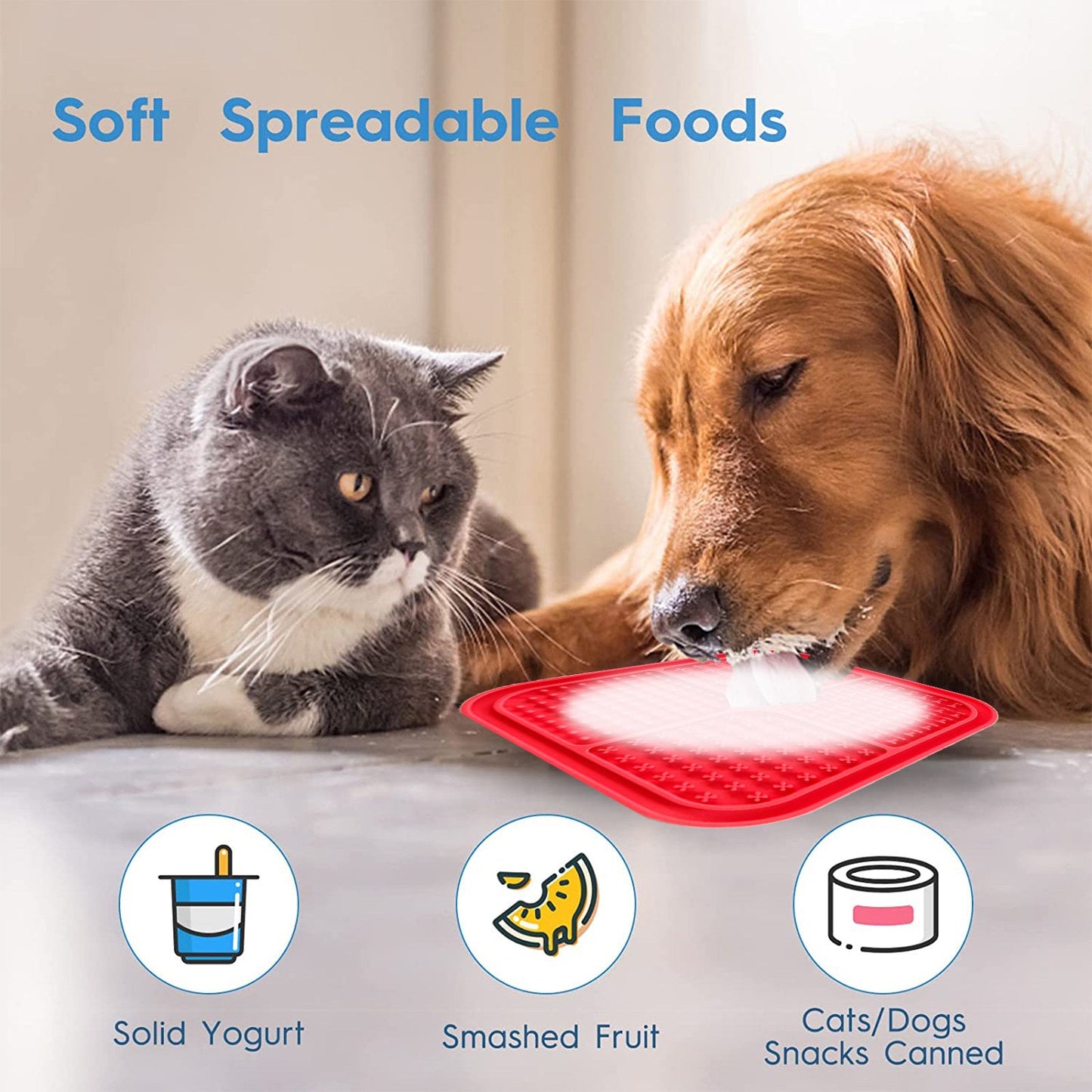 Pawfriends 4in1 Silicone Pet Lick Mat Cat Puppy Dog Slow Feeder Grooming Helper Mat Red - DogsDomain.com.au