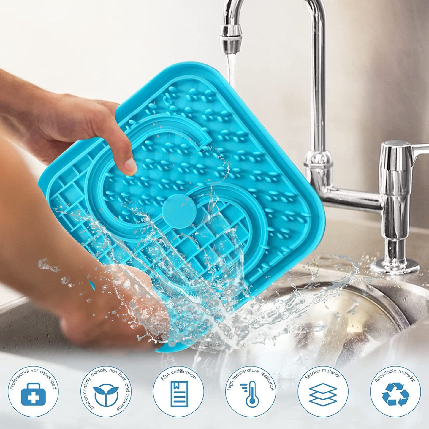 Pawfriends Asphyxia-resistant Silicone Pet Slow Food Mat Licking Mat Grooming Helper Blue - DogsDomain.com.au