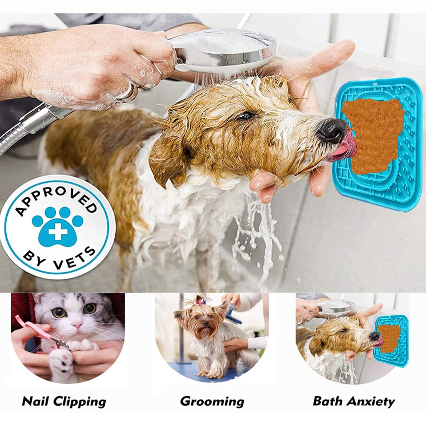 Pawfriends Asphyxia-resistant Silicone Pet Slow Food Mat Licking Mat Grooming Helper Blue - DogsDomain.com.au