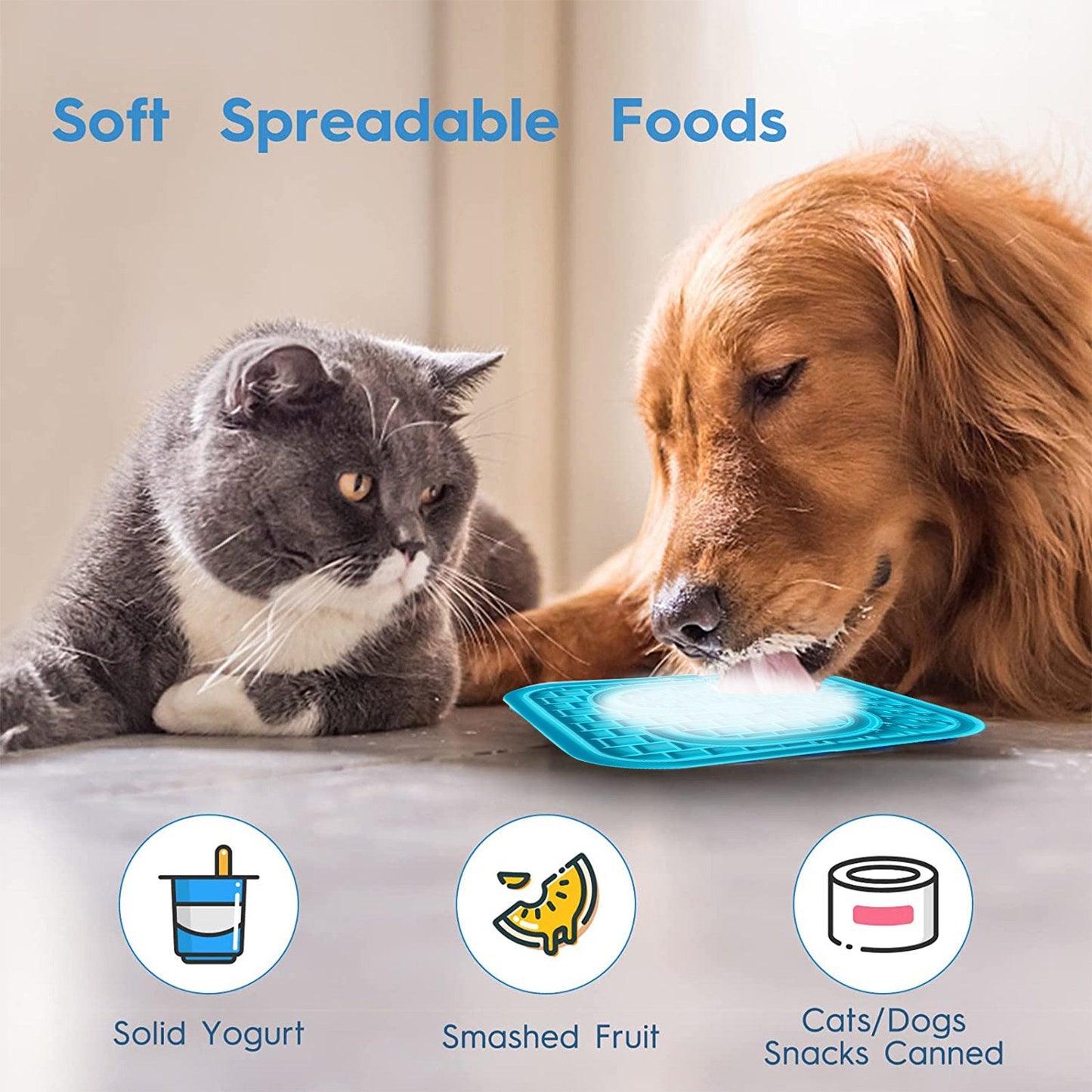 Pawfriends Asphyxia-resistant Silicone Pet Slow Food Mat Licking Mat Grooming Helper Blue - DogsDomain.com.au