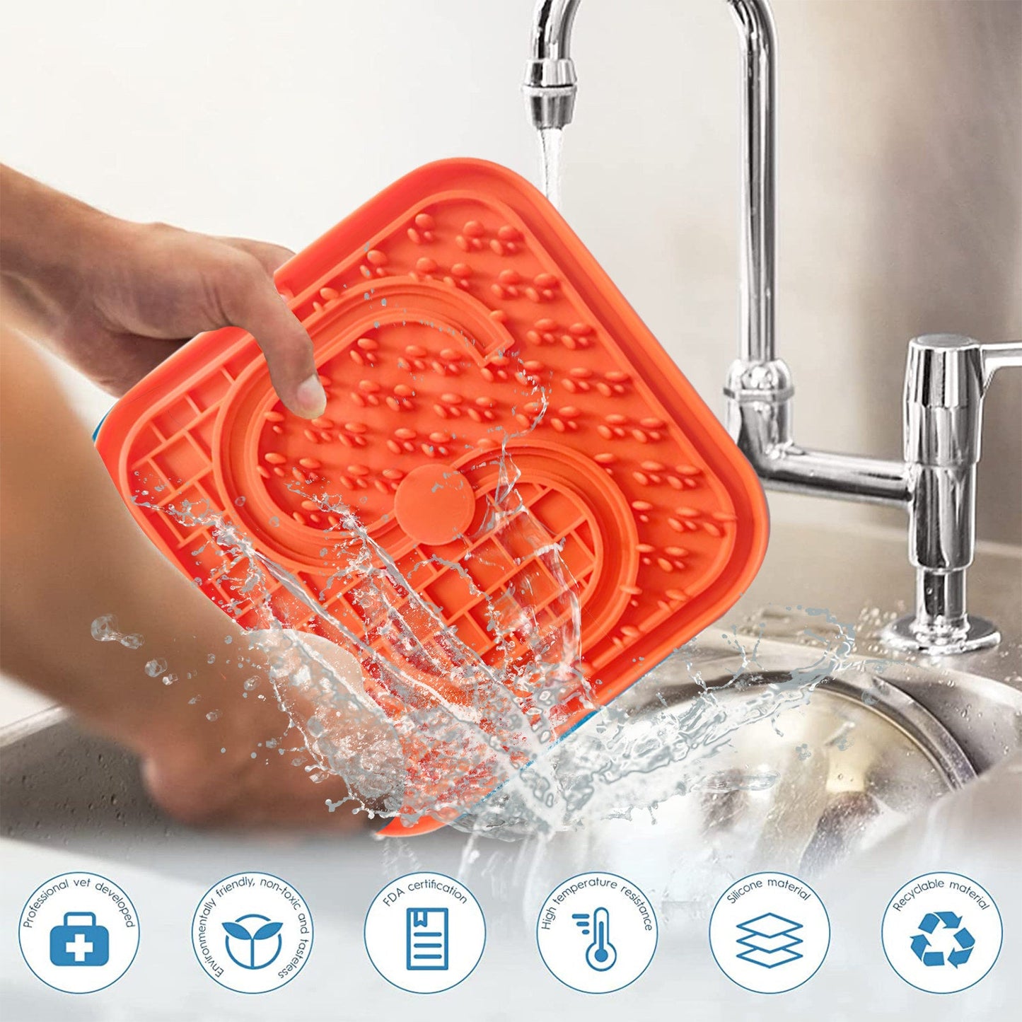 Pawfriends Asphyxia-resistant Silicone Pet Slow Food Mat Licking Mat Grooming Helper Orange - DogsDomain.com.au