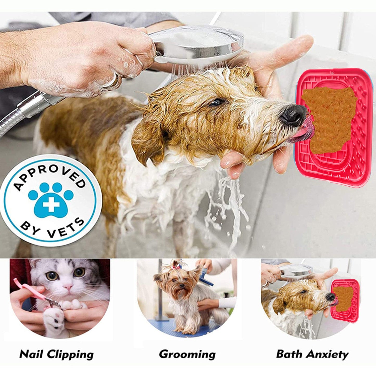 Pawfriends Asphyxia-resistant Silicone Pet Slow Food Mat Licking Mat Grooming Helper Red - DogsDomain.com.au