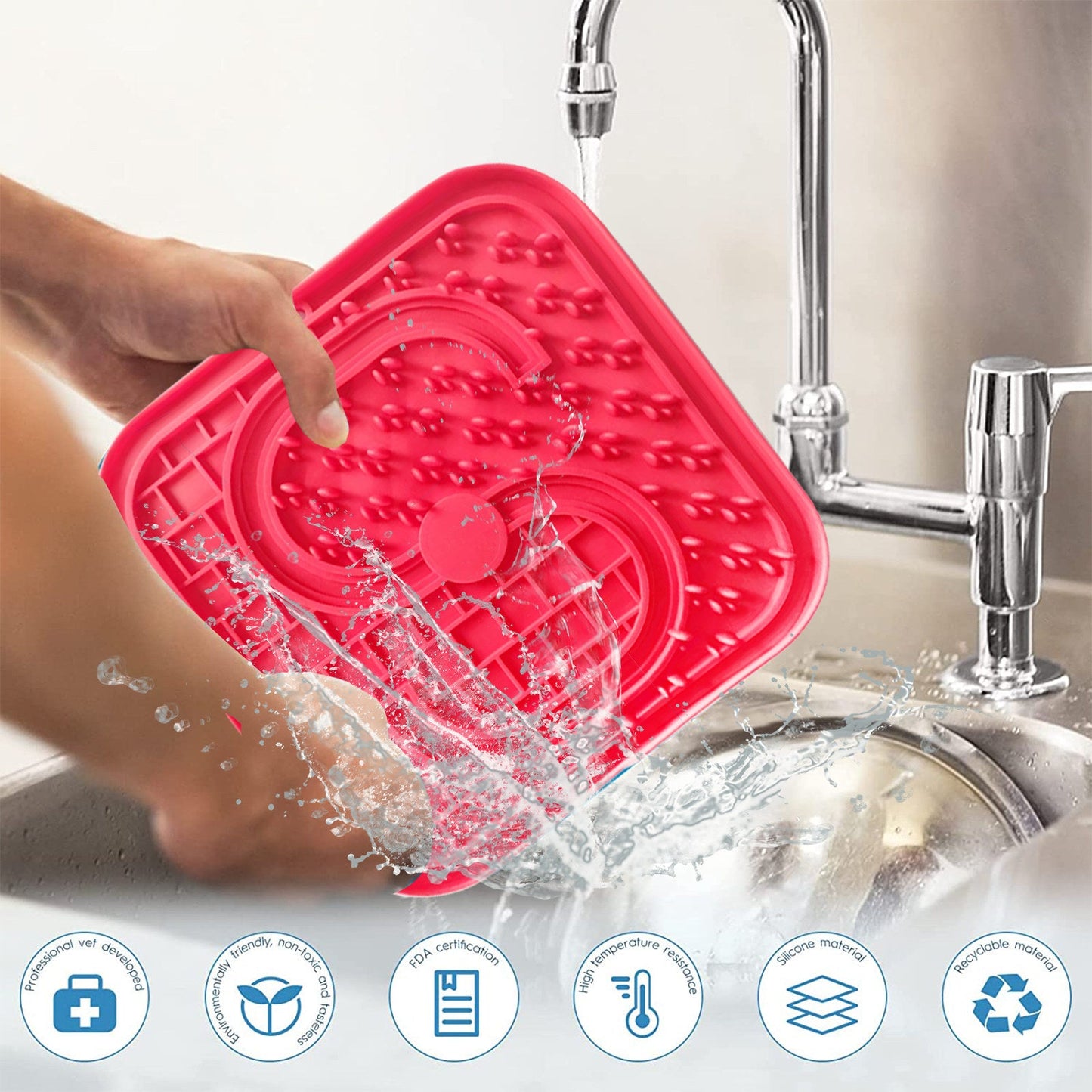 Pawfriends Asphyxia-resistant Silicone Pet Slow Food Mat Licking Mat Grooming Helper Red - DogsDomain.com.au
