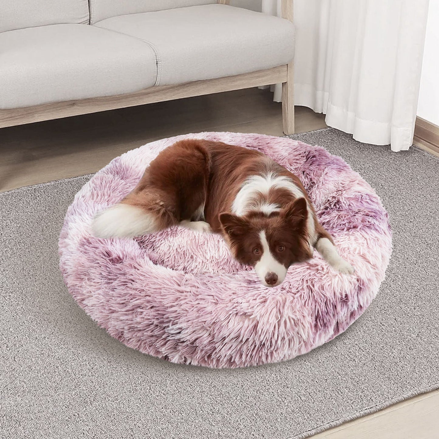 Pawfriends Dog Cat Pet Calming Bed Warm Soft Plush Round Nest Comfy Sleeping Cave MEL 120cm - DogsDomain.com.au