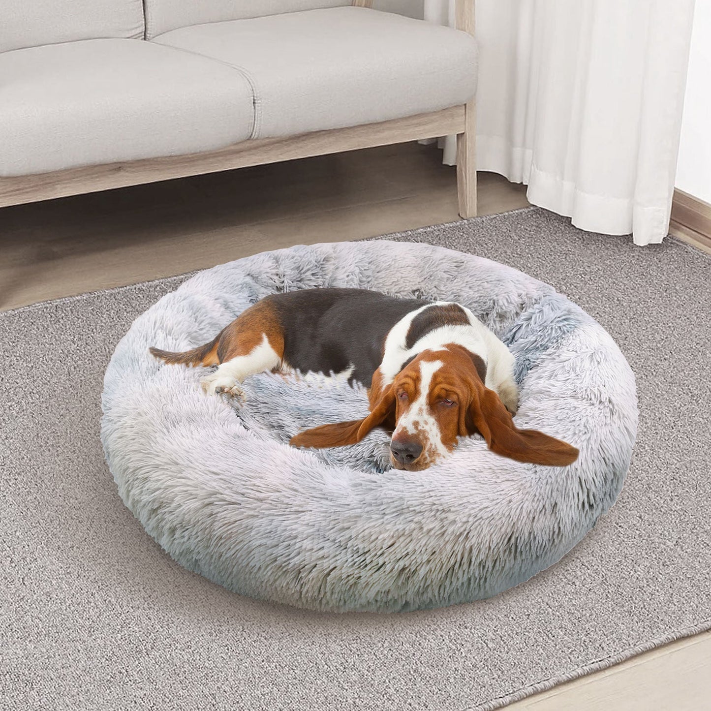 Pawfriends Dog Cat Pet Calming Bed Warm Soft Plush Round Nest Comfy Sleeping Washable Zip - DogsDomain.com.au