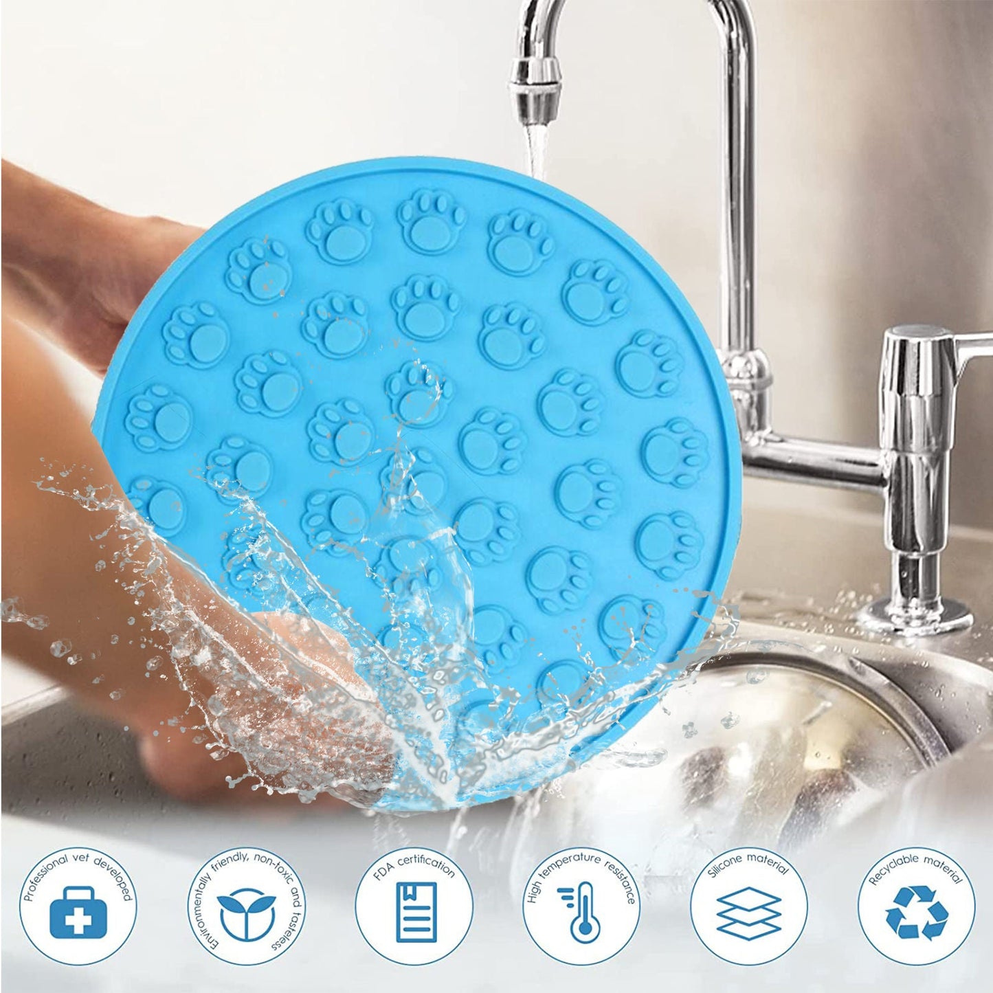 Pawfriends Silicone Dog Cat Pet Licking Pad Anti-Anxiety Slow-Feeding Licking Pad Blue - DogsDomain.com.au