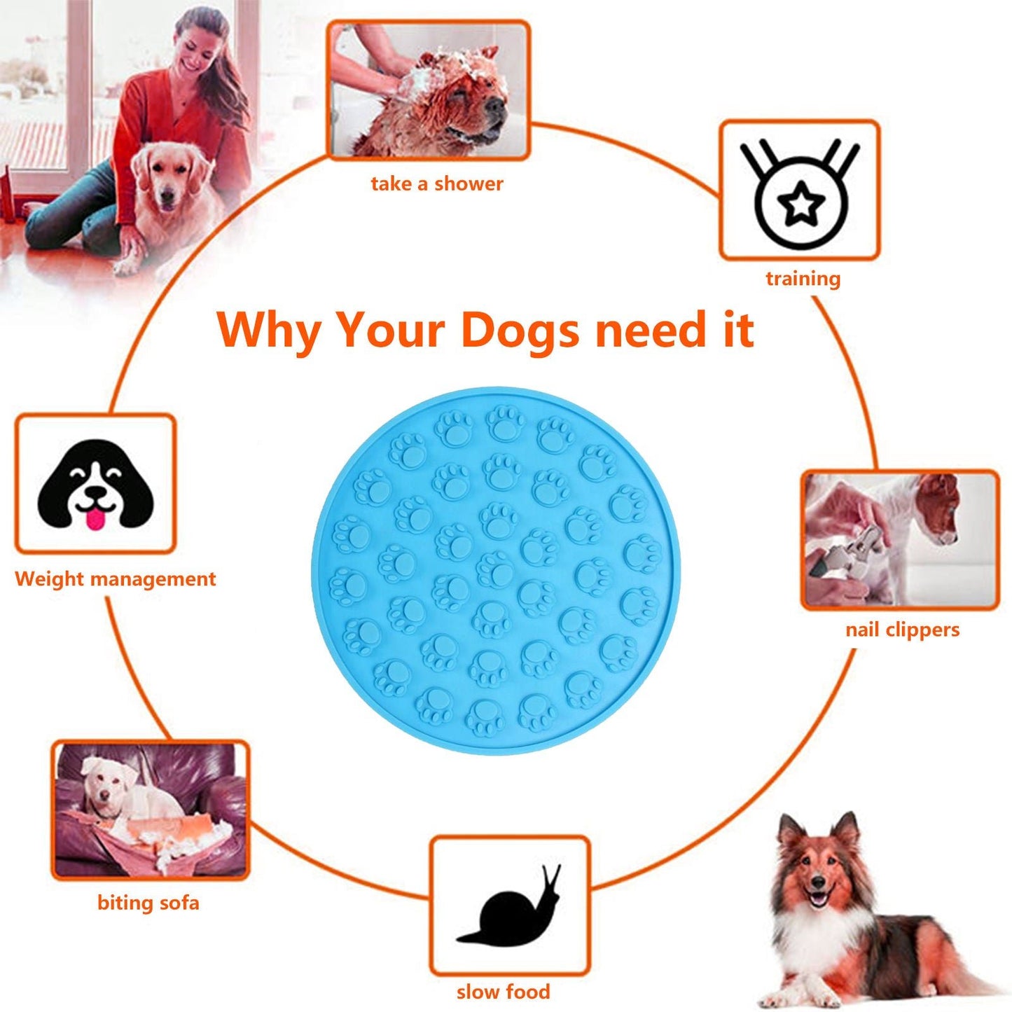 Pawfriends Silicone Dog Cat Pet Licking Pad Anti-Anxiety Slow-Feeding Licking Pad Blue - DogsDomain.com.au