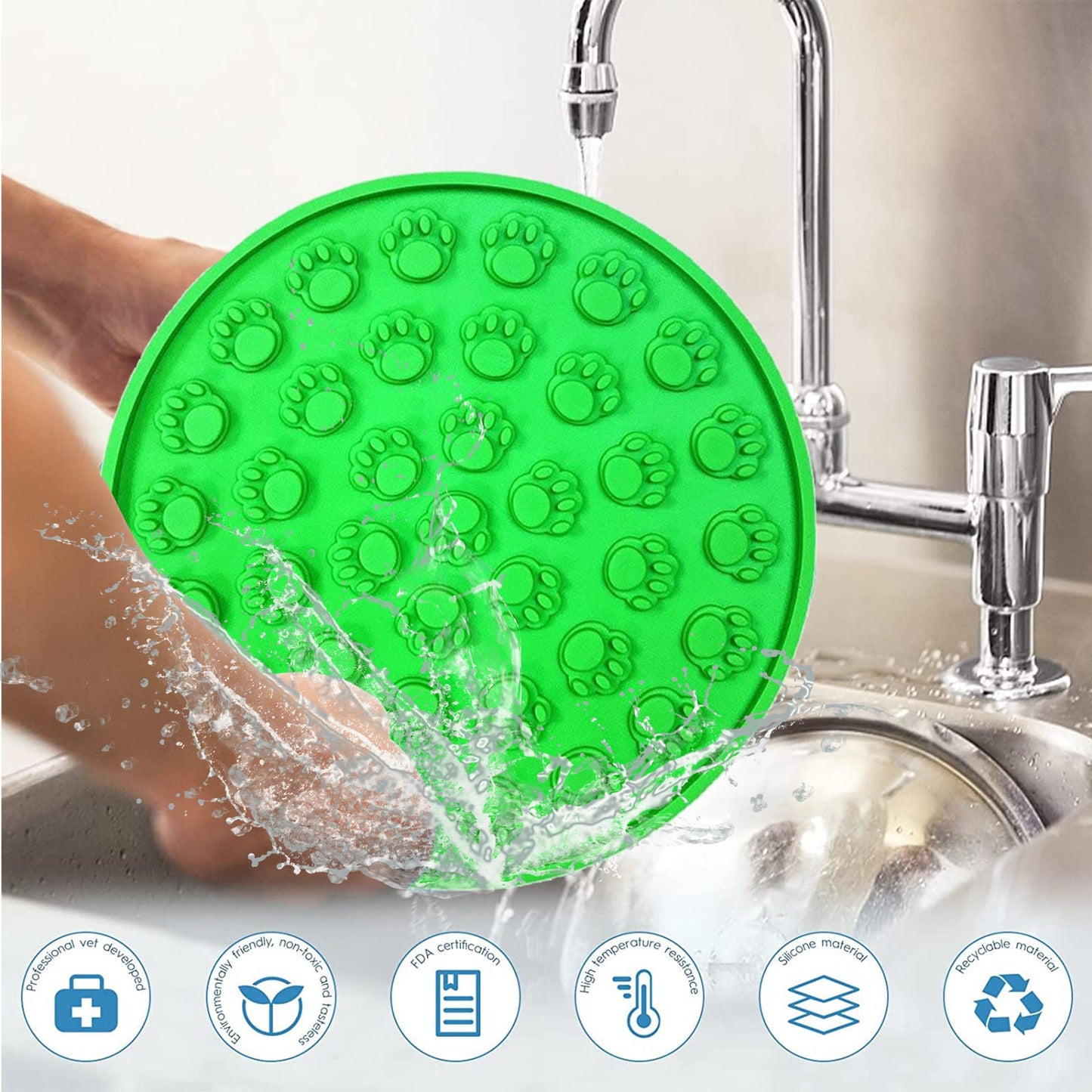 Pawfriends Silicone Dog Cat Pet Licking Pad Anti-Anxiety Slow-Feeding Licking Pad Green - DogsDomain.com.au