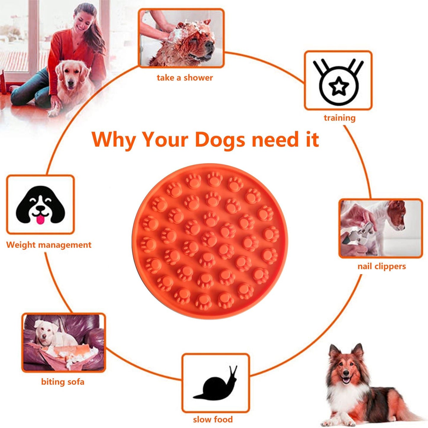 Pawfriends Silicone Dog Cat Pet Licking Pad Anti-Anxiety Slow-Feeding Licking Pad Orange - DogsDomain.com.au