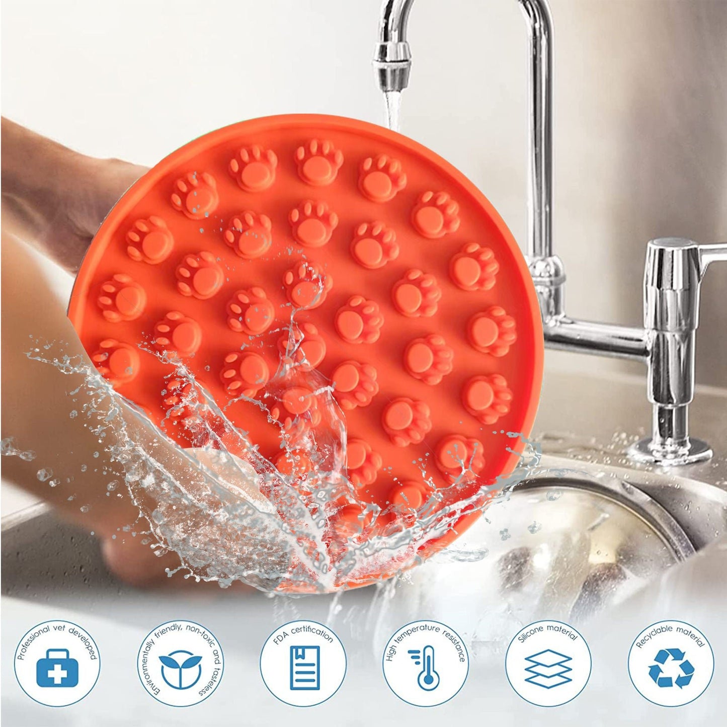 Pawfriends Silicone Dog Cat Pet Licking Pad Anti-Anxiety Slow-Feeding Licking Pad Orange - DogsDomain.com.au