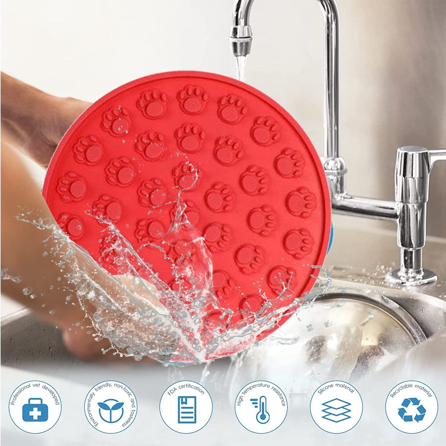Pawfriends Silicone Dog Cat Pet Licking Pad Anti-Anxiety Slow-Feeding Licking Pad Red - DogsDomain.com.au