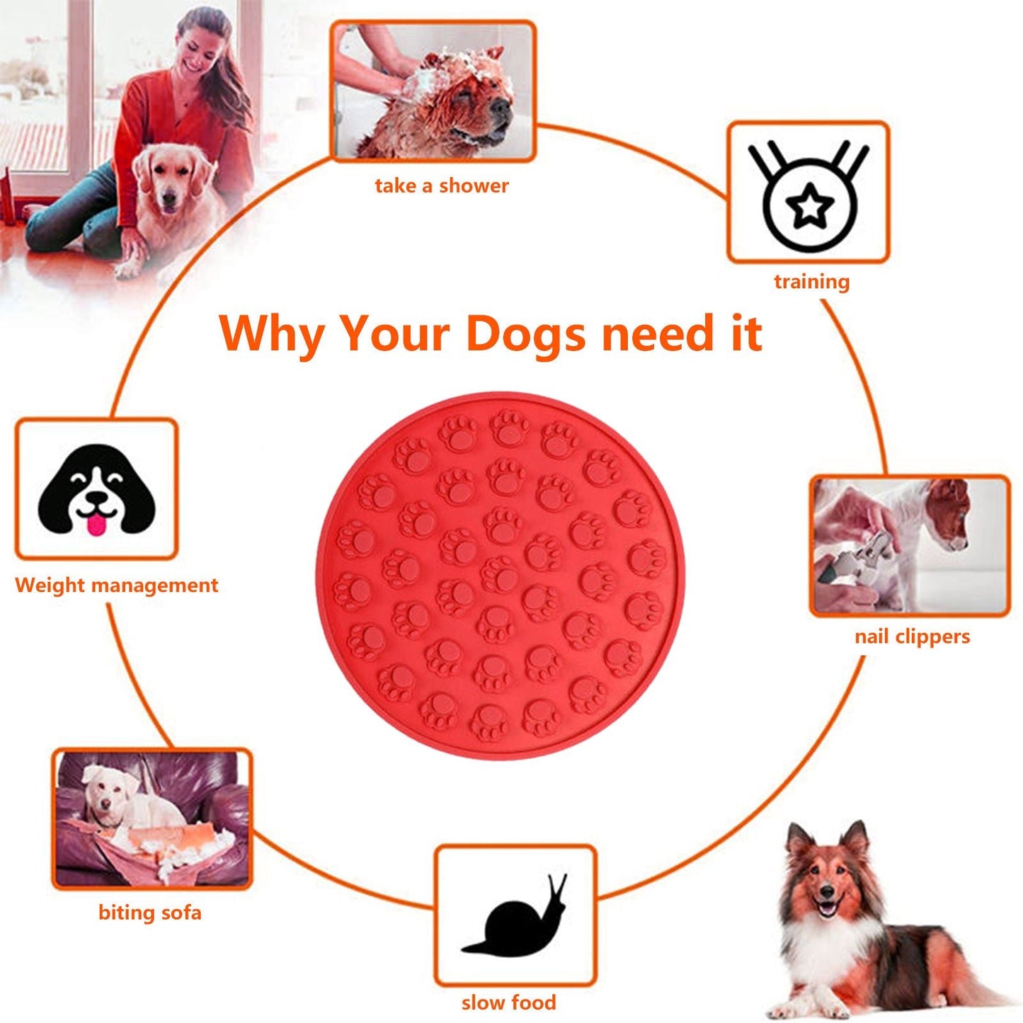 Pawfriends Silicone Dog Cat Pet Licking Pad Anti-Anxiety Slow-Feeding Licking Pad Red - DogsDomain.com.au