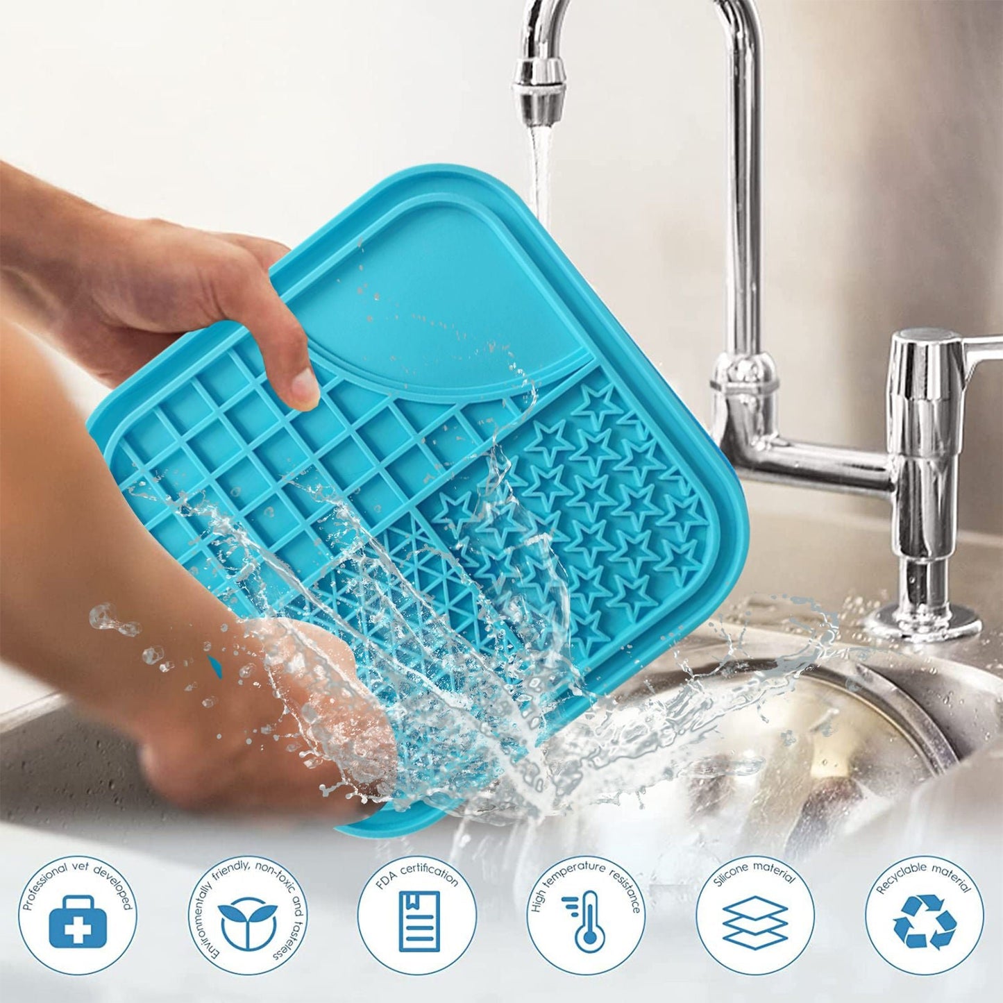 Pawfriends Silicone Dog Cat Pet Licking Pad Anti-Anxiety Toy Slow-Feeding Licking Pad Blue - DogsDomain.com.au